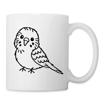 Handgezeichneter Wellensittich - Tasse - Weiß - Rechts