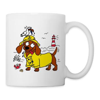 Küsten Dackel Friesennerz Moin Nordsee Möwe - Tasse - Weiß - Rechts
