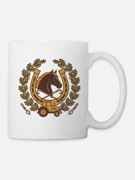Pferdehof Wappen Hufeisen – personalisierbar - Tasse - Weiß
