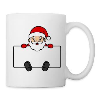Niedlicher Kawaii-Weihnachtsmann hält ein leeres, individuelles Schild - Tasse - Weiß - Rechts