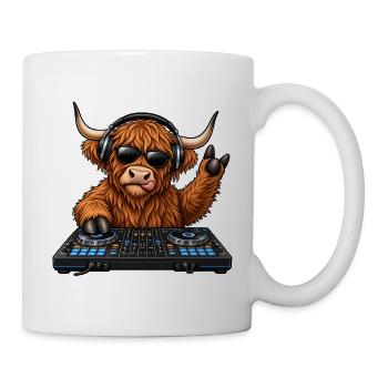 Highland Cattle als DJ – Schottischer Partyspaß - Tasse - Weiß - Rechts
