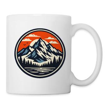 Bergsee Sonnenuntergang Rundlogo - Tasse - Weiß - Rechts