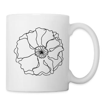 Silhouette einer Blume – Linienzeichnung - Tasse - Weiß - Rechts