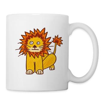 Lustiger Löwe mit Bleistift – zerzauste Mähne - Tasse - Weiß - Rechts