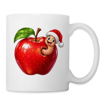 Weihnachts-Apfel mit fröhlichem Wurm - Tasse - Weiß - Rechts