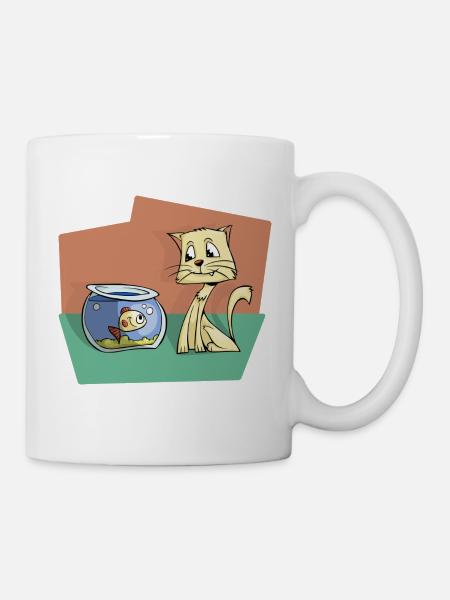 Katze mit Fisch - Tasse - Weiß