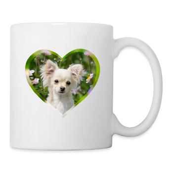 Chihuahua süßer Hunde Welpe Portrait mit Herz - Tasse - Weiß - Rechts