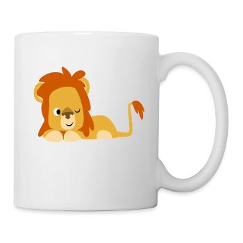 Cute Half-Asleep Cartoon Lion by Cheerful Madness! - Mug - white - Right