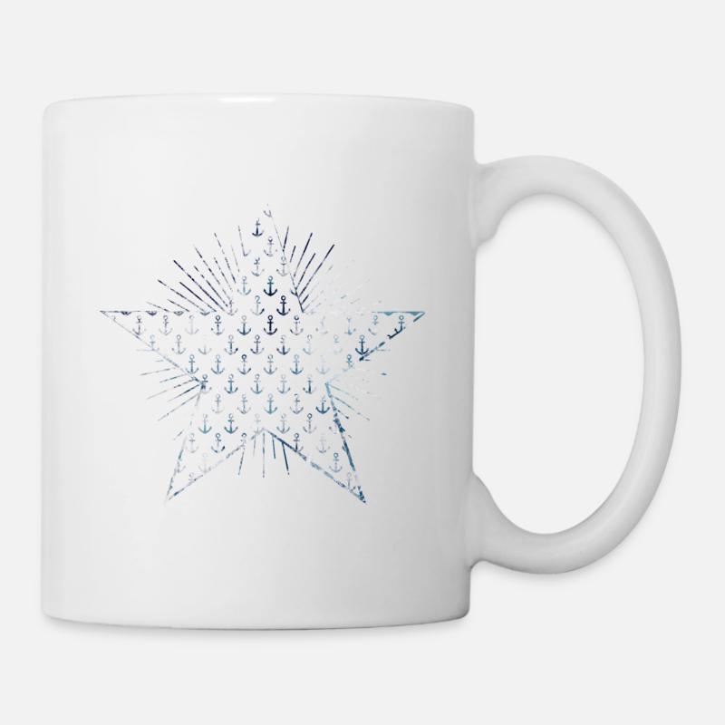 Stern mit Anker Muster und Sonnenstrahlen - Tasse - Weiß