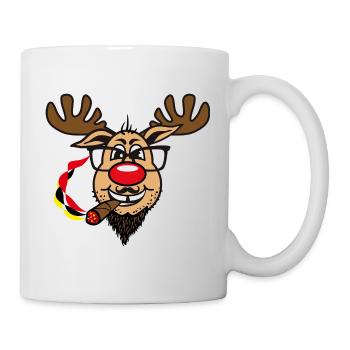 84 Hirsch Rudolph Bart Zigare Brille Humor Gag - Tasse - Weiß - Rechts