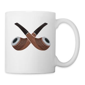Zwei gekreuzte Tabak Pfeifen - Tasse - Weiß - Rechts