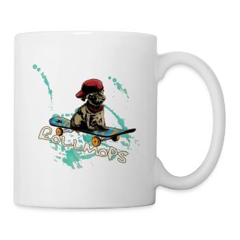 Mops Hunde Shirt Rollmops Skater HipHop Trend - Tasse - Weiß - Rechts