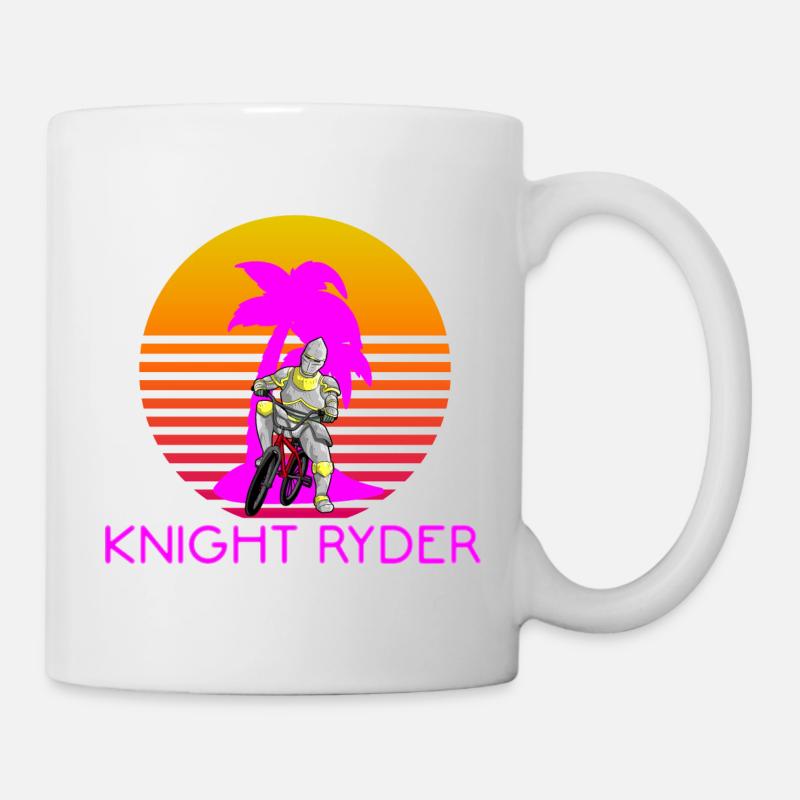 KNIGHT RYDER - MEDIEVAL BMX BIKER RETRO SUNSET 80s - Tasse - Weiß