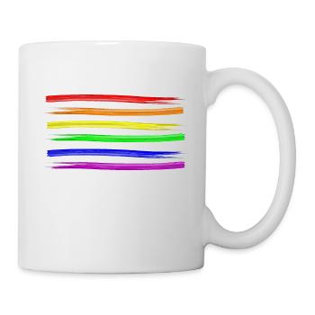 Regenbogen Farben Streifen LGBT Pinselstriche - Tasse - Weiß - Rechts