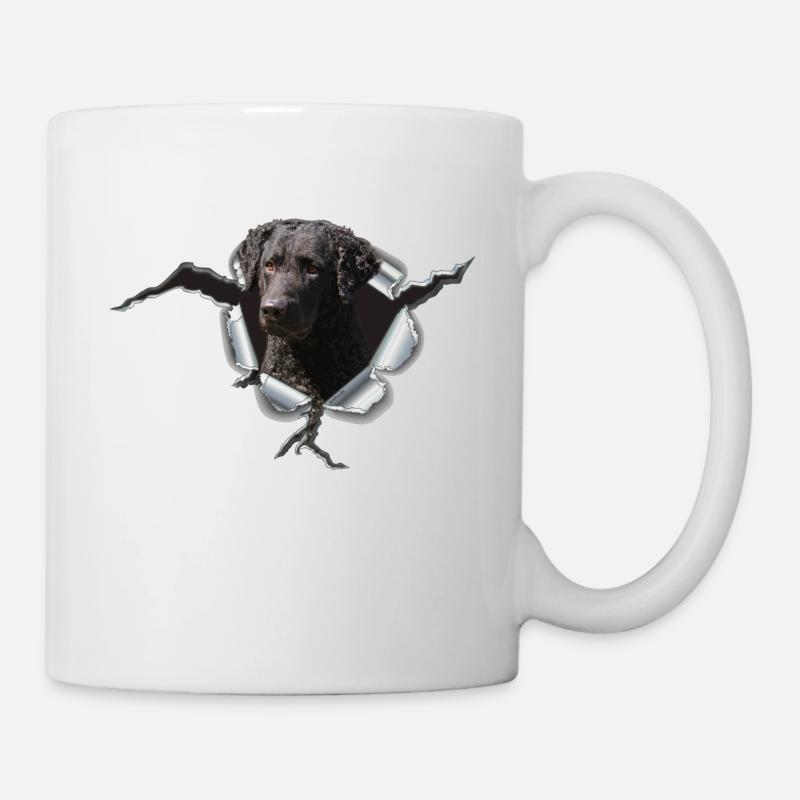 Curly Coated Black im Metall-Loch - Tasse - Weiß