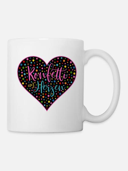 Konfetti im Herzen Fasching Herz Valentinstag - Tasse - Weiß