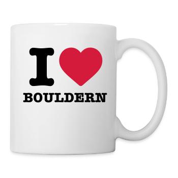I love Bouldern Spruch Herz rot Klettern Boulderer - Tasse - Weiß - Rechts
