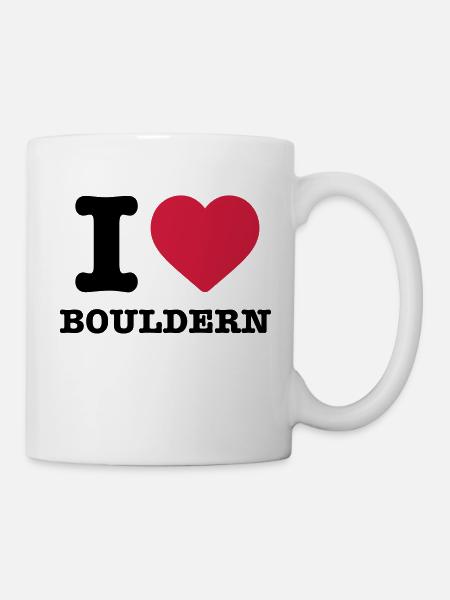 I love Bouldern Spruch Herz rot Klettern Boulderer - Tasse - Weiß
