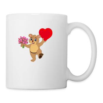 Valentinsbaer mit Herz und Blumenstrauß - Tasse - Weiß - Rechts