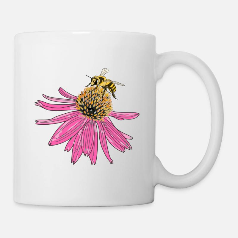 Echinacea, Sonnenhut, Biene - Tasse - Weiß