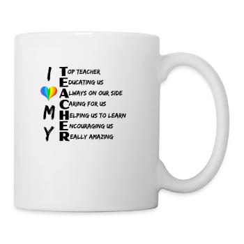 ICH LIEBE MEIN LEHRERGEDICHT mit Regenbogenherz - Tasse - Weiß - Rechts