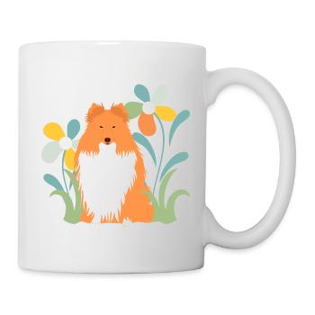 Chien de berger et fleur Shetland - Mug blanc - blanc - Droite