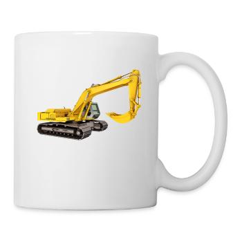 Yellow excavator, backhoe, industry - Mug - white - Right