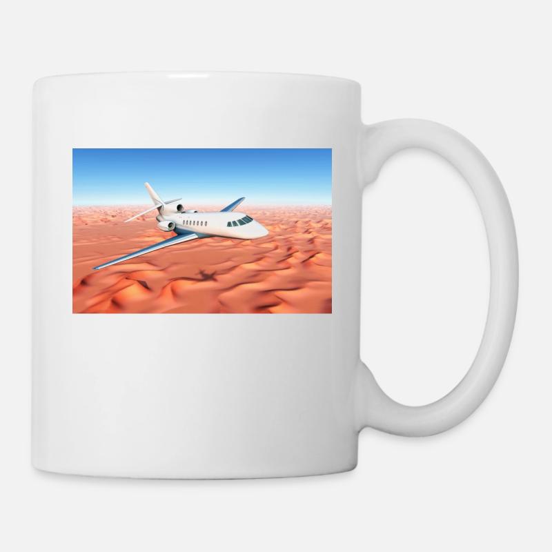 Un avion de ligne au-dessus d’un désert de sable - Mug blanc - blanc