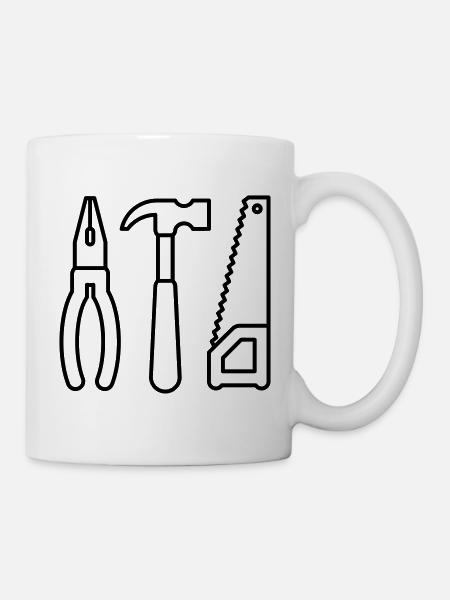 Werkzeuge - Zange, Hammer und Säge - Tasse - Weiß