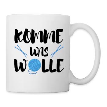 Komme was wolle Stricken Hobby Handarbeit Geschenk - Tasse - Weiß - Rechts