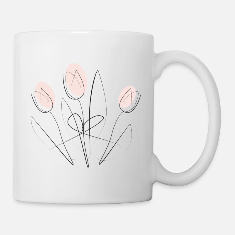 OneLine Art. Tulipes avec coeur - Mug blanc - blanc