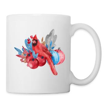 Roter Kardinal und Weihnachtsschmuck - Tasse - Weiß - Rechts