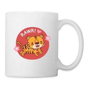 Cute Little Tiger Goes Rawr With Sakura Flowers - Mug - white - Right