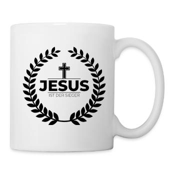 Jesus Christus ist der Sieger - Christliches Shirt - Tasse - Weiß - Rechts
