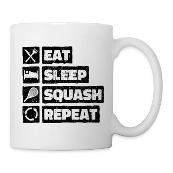 Eat Sleep Squash Repeat. Hobby Squashball Indoor - Tasse - Weiß - Rechts