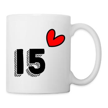 15 JAHRE. 15-jähriges JUBILÄUM. GEBURTSTAG 15 JAHRE. 15 - Tasse - Weiß - Rechts