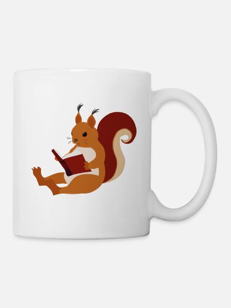 Eichhörnchen liest Buch Illustration Geschenk - Tasse - Weiß