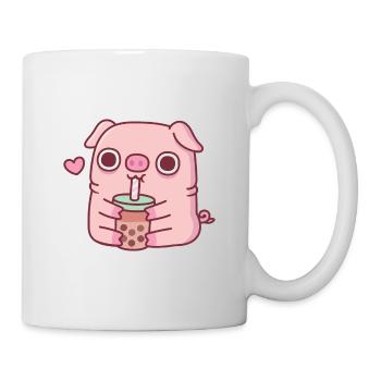 Mignon cochon potelé buvant du thé à bulles - Mug blanc - blanc - Droite