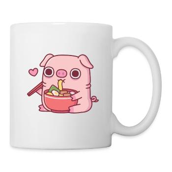 Cute Chubby Piggy Eating Japanese Ramen Noodles - Mug - white - Right