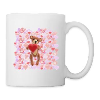 Valentine-Teddy mit einem Meer aus Herzen - 3D - Tasse - Weiß - Rechts