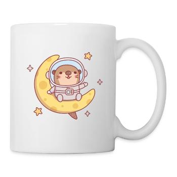 Cute Little Otter Astronaut Sitting On The Moon - Mug - white - Right