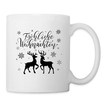 Fröhliche Weihnachten mit Hirsch und Reh - Tasse - Weiß - Rechts