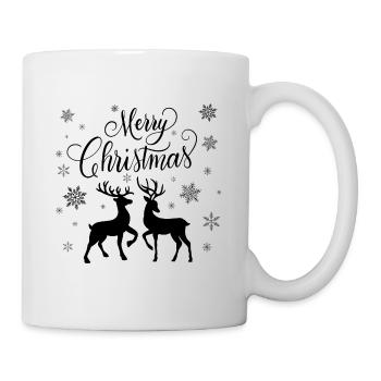 Merry Christmas with deer and roe deer - Mug - white - Right