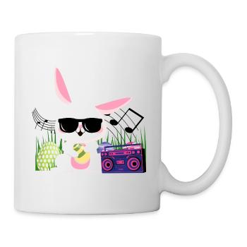 Cooler Osterhase, Ostern, Musik Box, Geschenk - Tasse - Weiß - Rechts