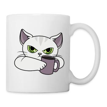 Cat with cup / bad mood / morning grouch - Mug - white - Right