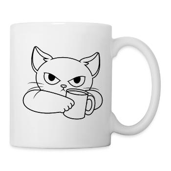 Schlecht gelaunte Katze mit Tasse - Tasse - Weiß - Rechts