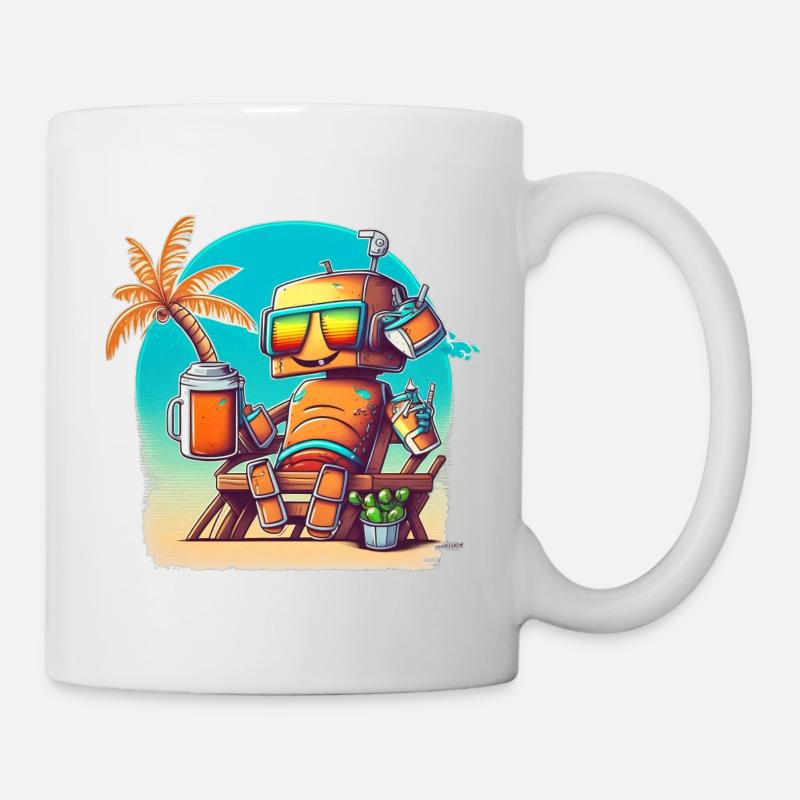 Glücklicher Roboter im Urlaub - Tasse - Weiß