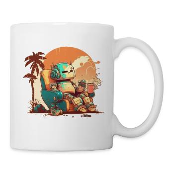 A resting old robot on an orange background. - Mug - white - Right