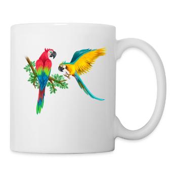 Macaw's parrot playing love and friendship on the branch - Mug - white - Right