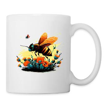 Cooles Bienen Motiv mit Ringelblumen Cartoon Comic - Tasse - Weiß - Rechts